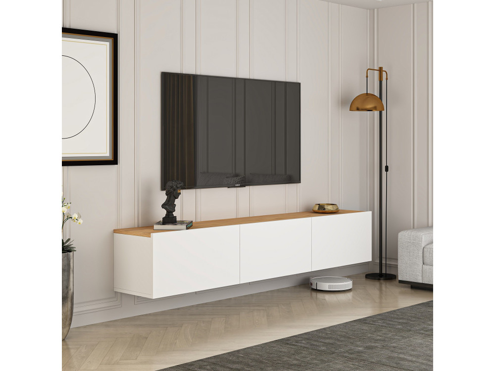 Soporte de TV de madera "West" - 150 x 32 x 30 cm - Pino blanco atlántico