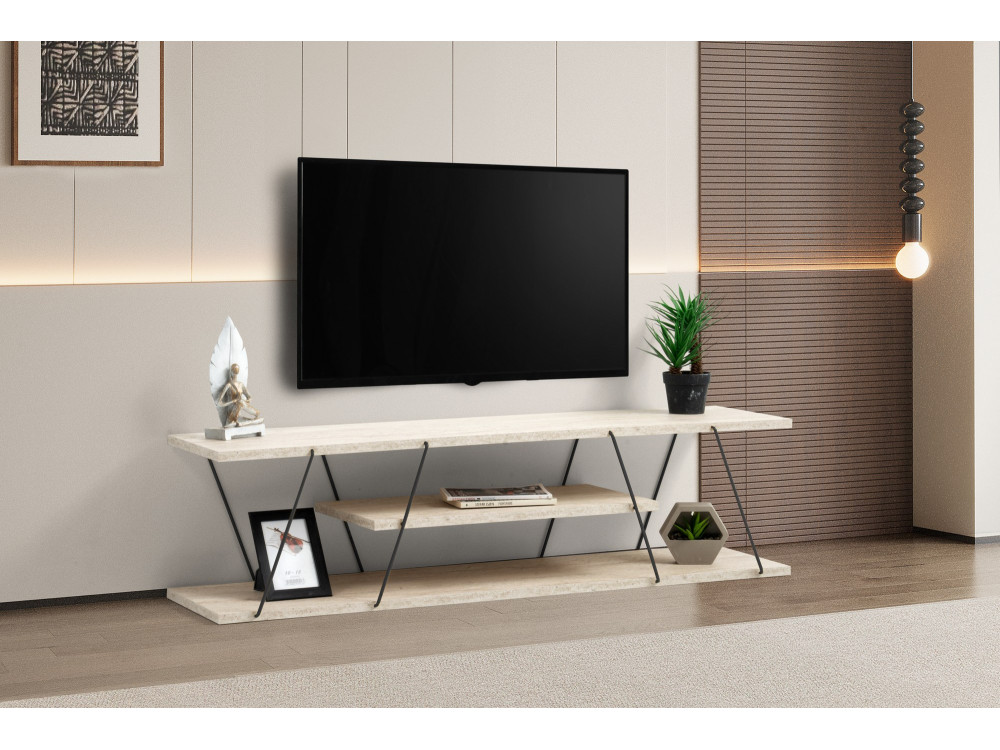 Soporte de TV de madera "Canaz" - 120 x 30 x 33 cm - Beige