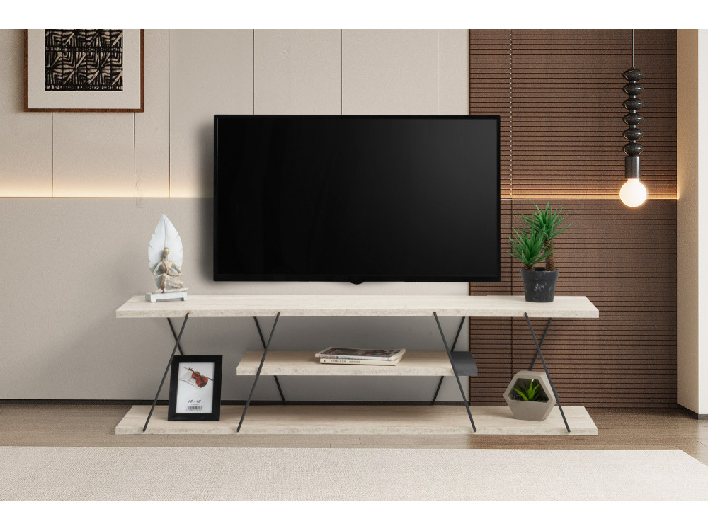 Soporte de TV de madera "Canaz" - 120 x 30 x 33 cm - Beige