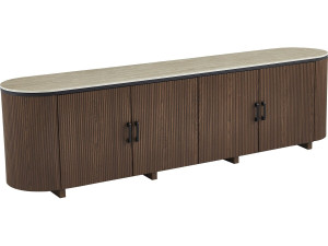 Mueble TV oval "Portofino" de madera y cerámica - 200 x 40 x 55 cm - Marrón