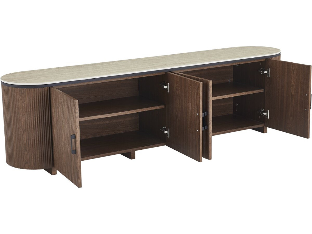 Mueble TV oval "Portofino" de madera y cerámica - 200 x 40 x 55 cm - Marrón