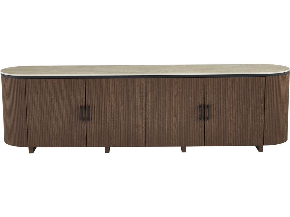 Mueble TV oval "Portofino" de madera y cerámica - 200 x 40 x 55 cm - Marrón