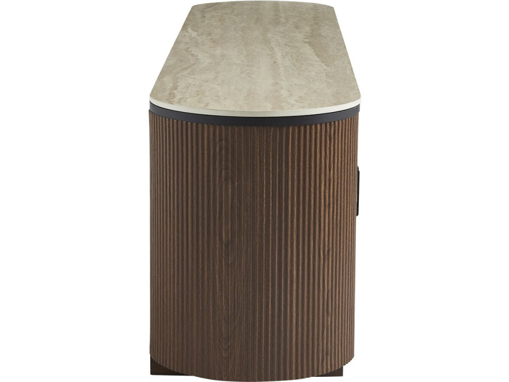 Mueble TV oval "Portofino" de madera y cerámica - 200 x 40 x 55 cm - Marrón