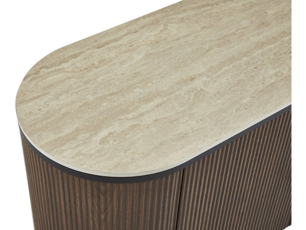 Mueble TV oval "Portofino" de madera y cerámica - 200 x 40 x 55 cm - Marrón