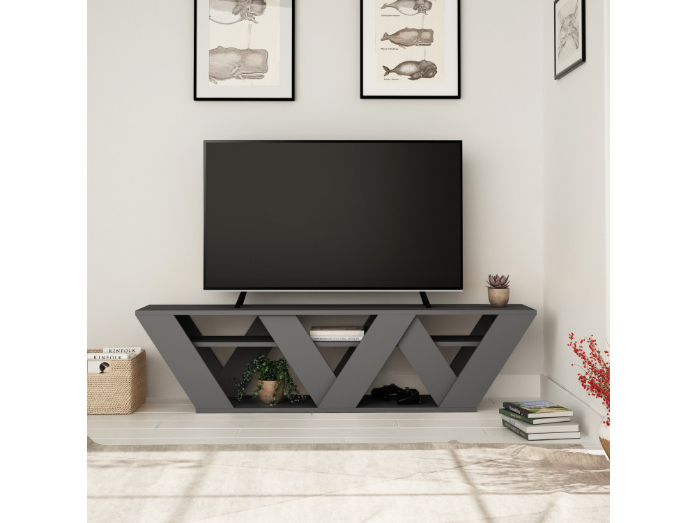 Soporte de TV de madera "Ralla" - 158 x 30 x 40 cm - Antracita