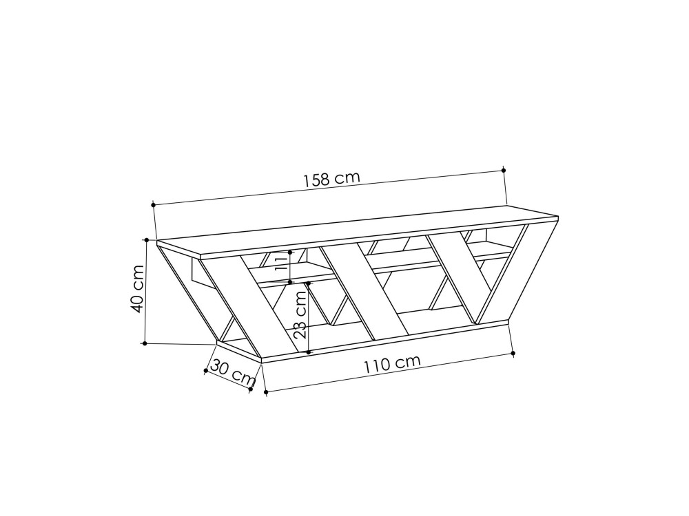 Soporte de TV de madera "Ralla" - 158 x 30 x 40 cm - Antracita