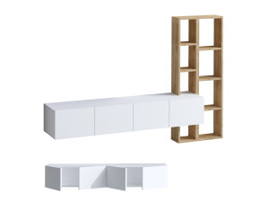 Soporte de TV de madera "Pana" - 182 x 32 x 25 cm - Blanco, Roble