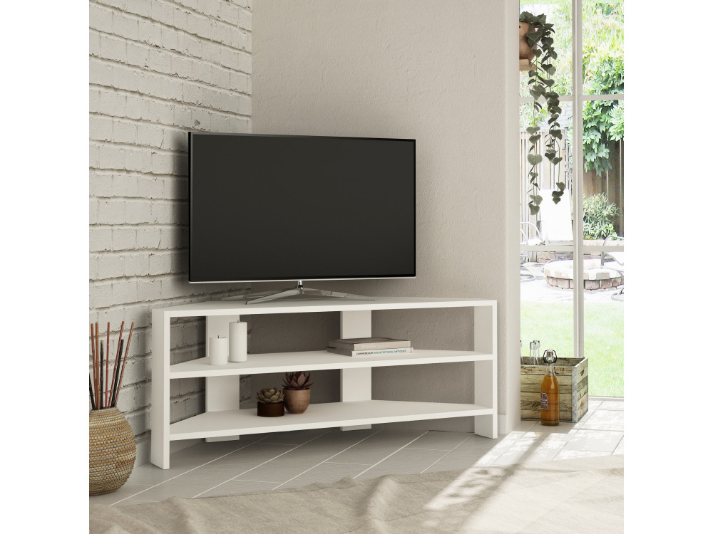 Soporte de TV de madera "ThalesCorner" - 110 x 36 x 45 cm - Blanco