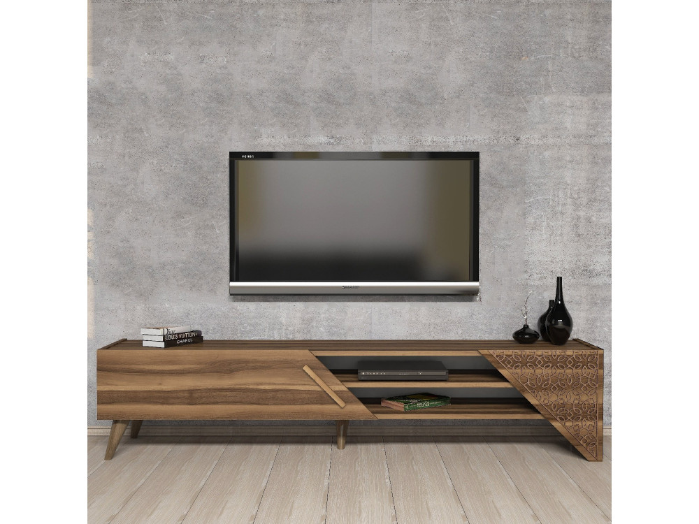 Soporte de TV de madera "Beril" - 180 x 40 x 37 cm - Nogal