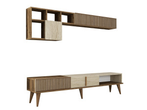 Soporte de TV de madera "Milan" - 180 x 35 x 40 cm - Nogal, Travertino