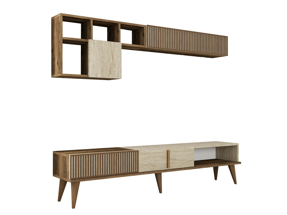 Soporte de TV de madera "Milan" - 180 x 35 x 40 cm - Nogal, Travertino