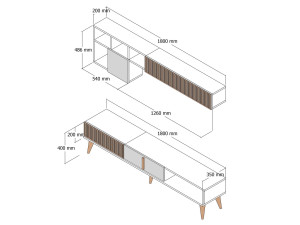 Soporte de TV de madera "Milan" - 180 x 35 x 40 cm - Nogal, Antracita