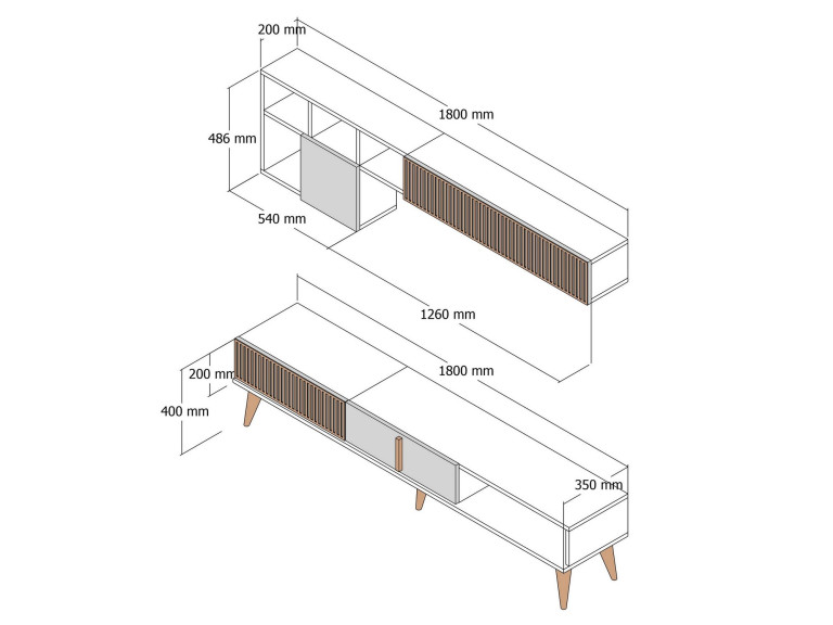 Soporte de TV de madera "Milan" - 180 x 35 x 40 cm - Nogal, Antracita