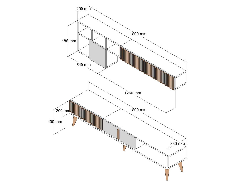 Soporte de TV de madera "Milan" - 180 x 35 x 40 cm - Nogal, Antracita