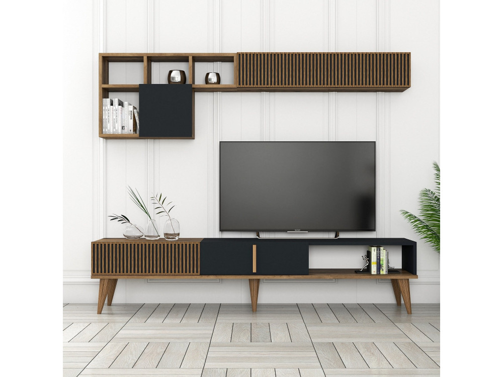 Soporte de TV de madera "Milan" - 180 x 35 x 40 cm - Nogal, Antracita