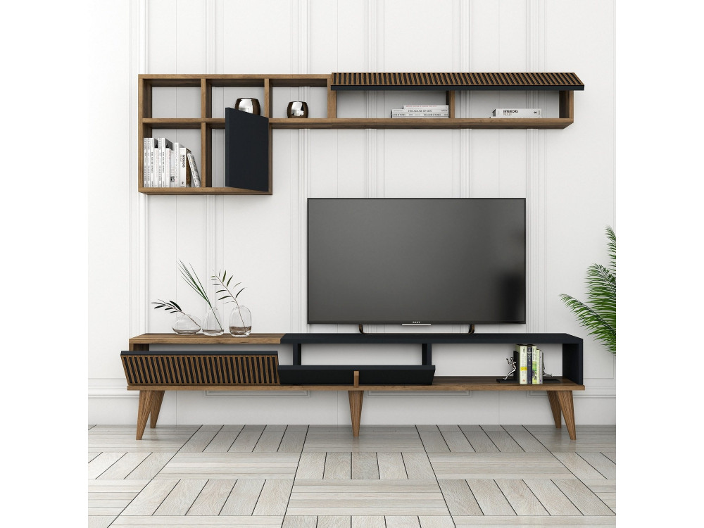 Soporte de TV de madera "Milan" - 180 x 35 x 40 cm - Nogal, Antracita