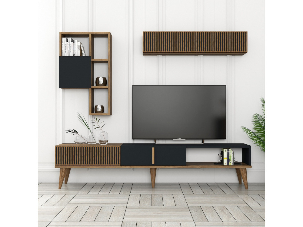 Soporte de TV de madera "Milan" - 180 x 35 x 40 cm - Nogal, Antracita