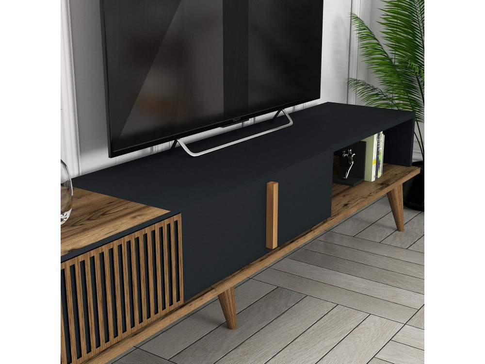 Soporte de TV de madera "Milan" - 180 x 35 x 40 cm - Nogal, Antracita