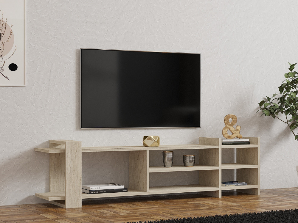 Soporte de TV de madera "Zeyna" - 156 x 29 x 40 cm - Travertino