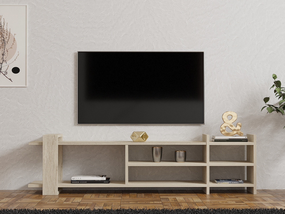 Soporte de TV de madera "Zeyna" - 156 x 29 x 40 cm - Travertino