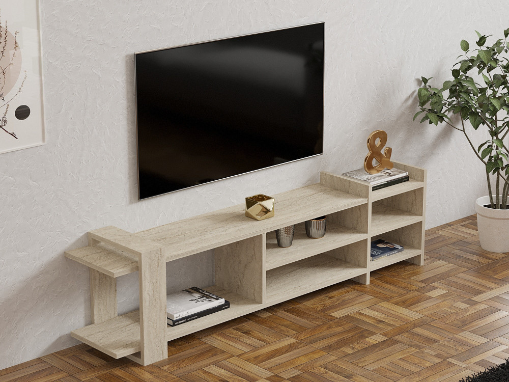 Soporte de TV de madera "Zeyna" - 156 x 29 x 40 cm - Travertino