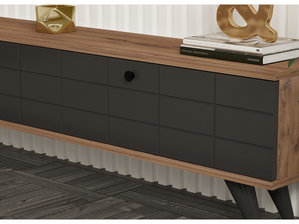 Soporte de TV de madera "Alberi" - 160 x 25 x 35 cm - Gris antracita
