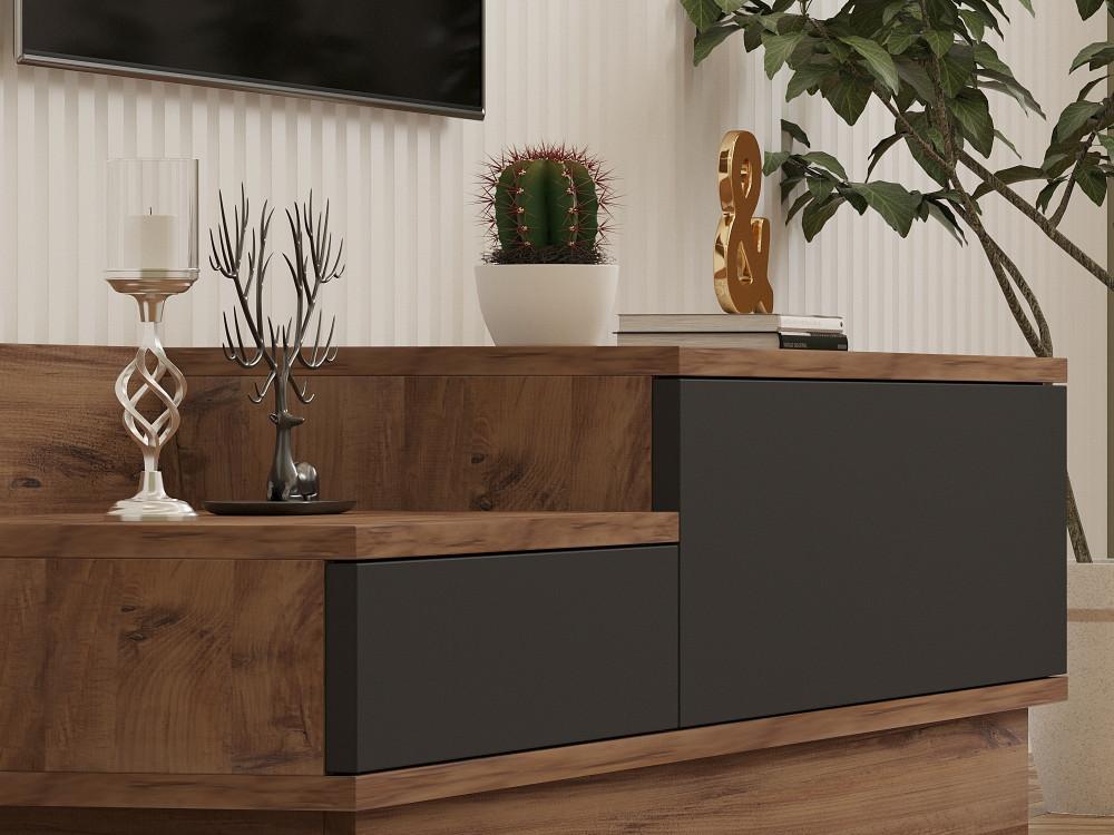 Soporte de TV de madera "Asir" - 160 x 35 x 35 cm - Marrón