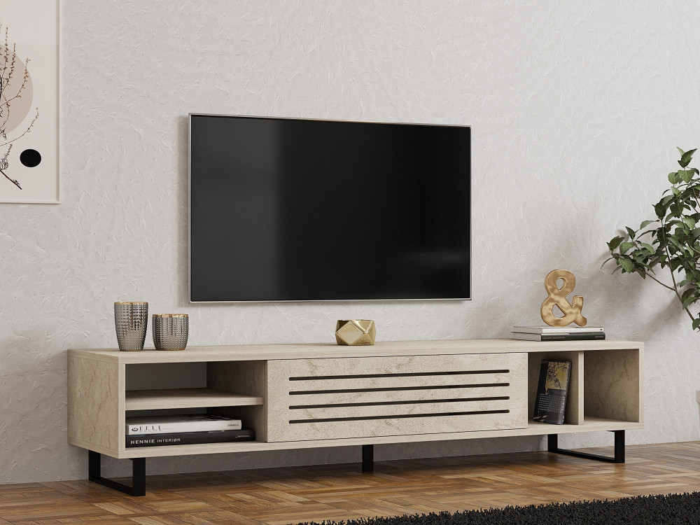 Soporte de TV de madera "Safir" - 160 x 40 x 35 cm - Travertino