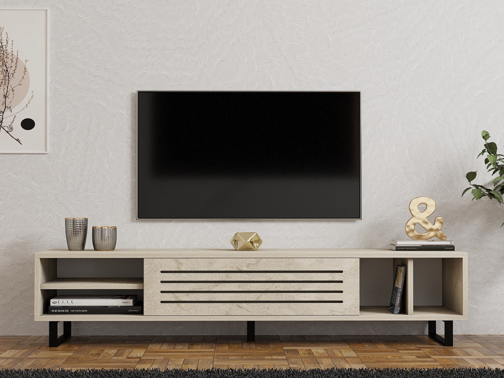 Soporte de TV de madera "Safir" - 160 x 40 x 35 cm - Travertino