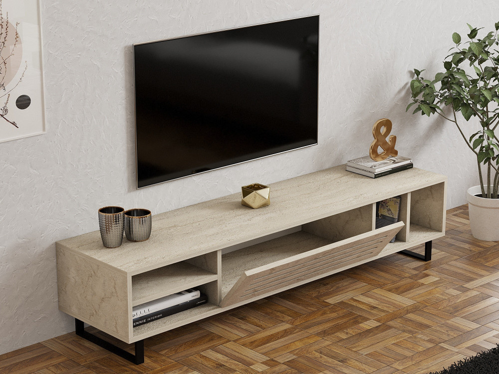 Soporte de TV de madera "Safir" - 160 x 40 x 35 cm - Travertino