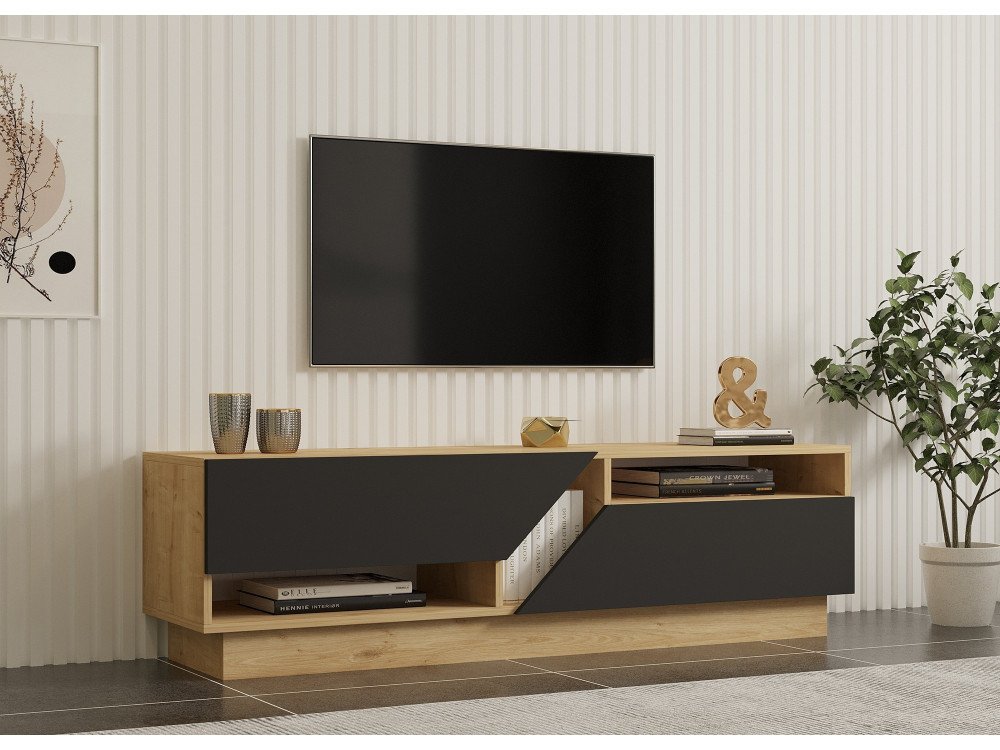 Soporte de TV de madera "Yaprak" - 160 x 40 x 45 cm - Saphir, Antracita
