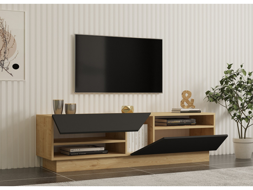 Soporte de TV de madera "Yaprak" - 160 x 40 x 45 cm - Saphir, Antracita