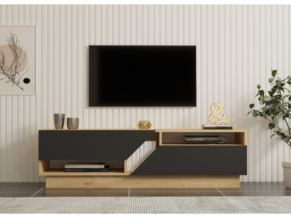 Soporte de TV de madera "Yaprak" - 160 x 40 x 45 cm - Saphir, Antracita