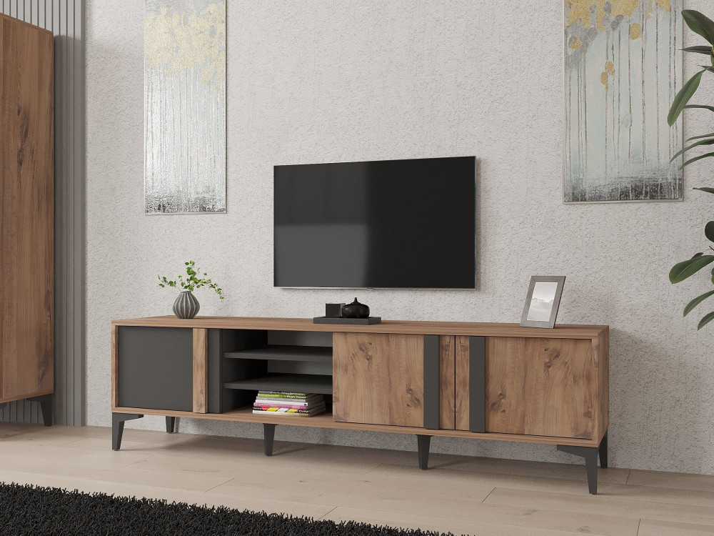 Soporte de TV de madera "Mengu" - 180 x 40 x 50 cm - Atlantic, Antracita
