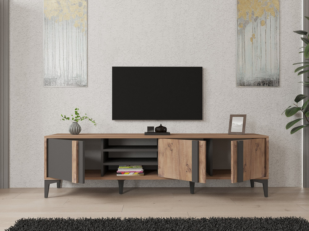 Soporte de TV de madera "Mengu" - 180 x 40 x 50 cm - Atlantic, Antracita