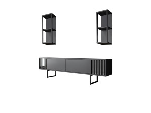 Soporte de TV de madera "Chrome Line" - 180 x 30 x 48 cm - AntracitaNegro