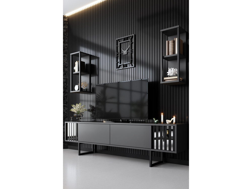 Soporte de TV de madera "Chrome Line" - 180 x 30 x 48 cm - AntracitaNegro