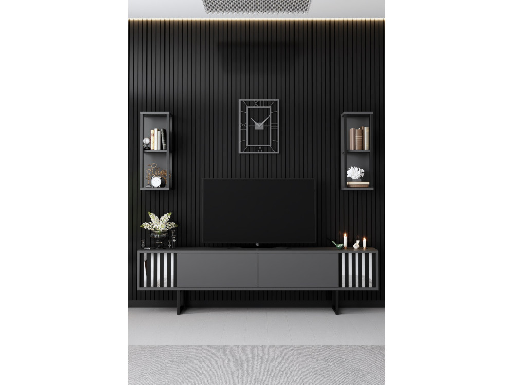 Soporte de TV de madera "Chrome Line" - 180 x 30 x 48 cm - AntracitaNegro