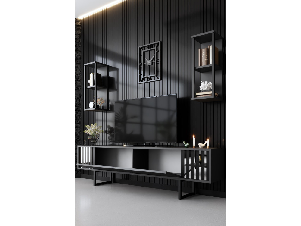 Soporte de TV de madera "Chrome Line" - 180 x 30 x 48 cm - AntracitaNegro