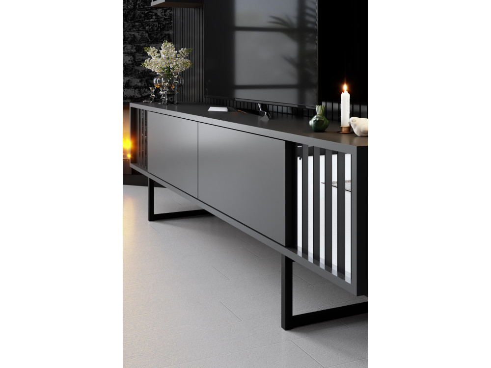 Soporte de TV de madera "Chrome Line" - 180 x 30 x 48 cm - AntracitaNegro