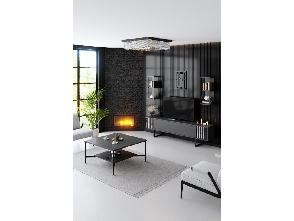 Soporte de TV de madera "Chrome Line" - 180 x 30 x 48 cm - AntracitaNegro
