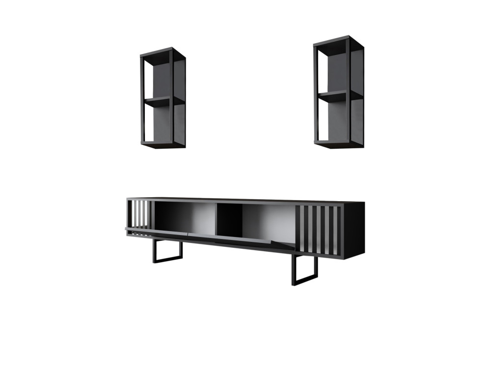 Soporte de TV de madera "Chrome Line" - 180 x 30 x 48 cm - AntracitaNegro