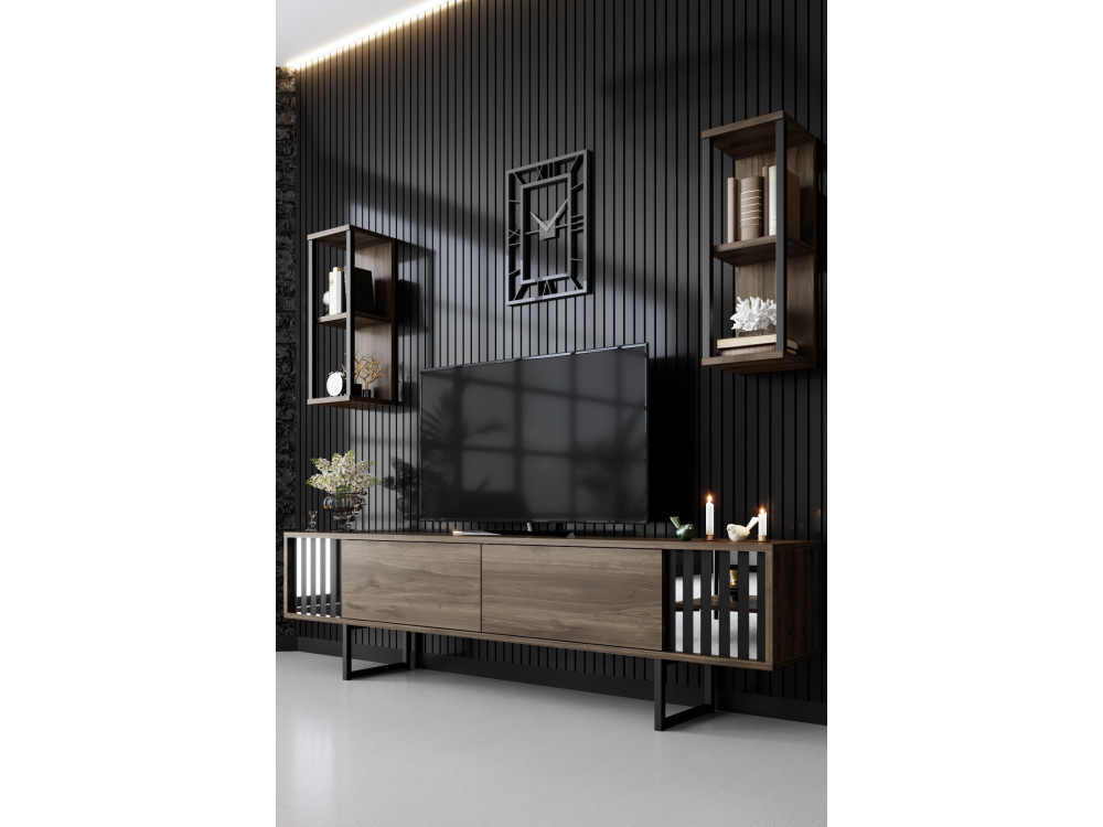 Soporte de TV de madera "Chrome Line" - 180 x 30 x 48 cm - NogalNegro