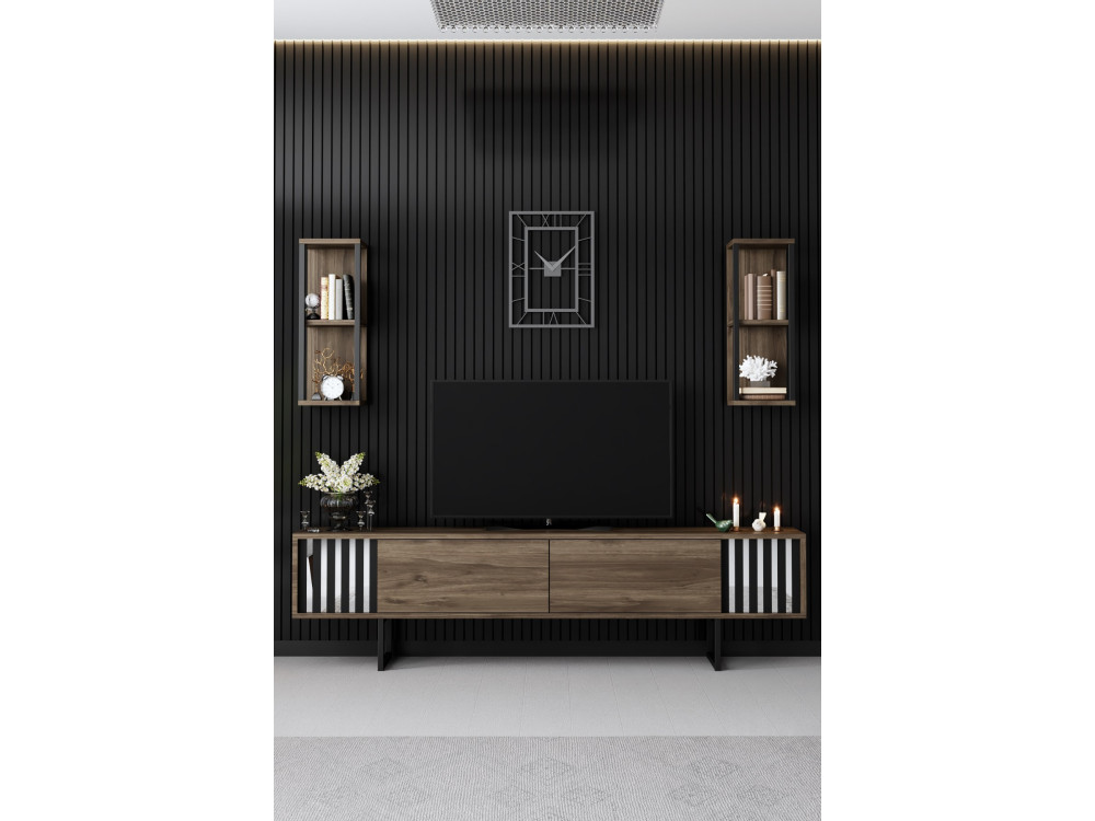 Soporte de TV de madera "Chrome Line" - 180 x 30 x 48 cm - NogalNegro