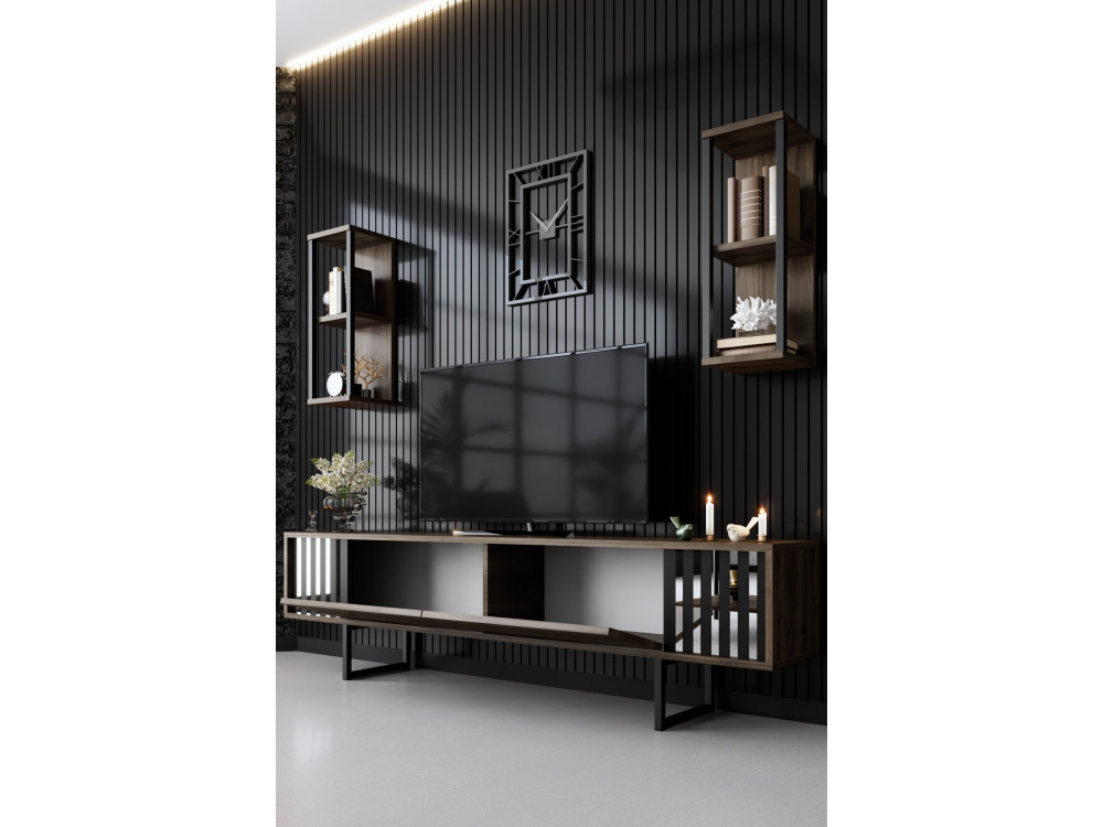 Soporte de TV de madera "Chrome Line" - 180 x 30 x 48 cm - NogalNegro