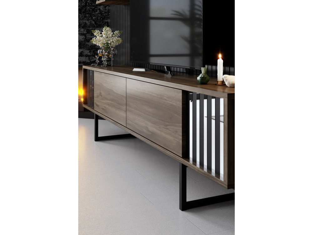 Soporte de TV de madera "Chrome Line" - 180 x 30 x 48 cm - NogalNegro