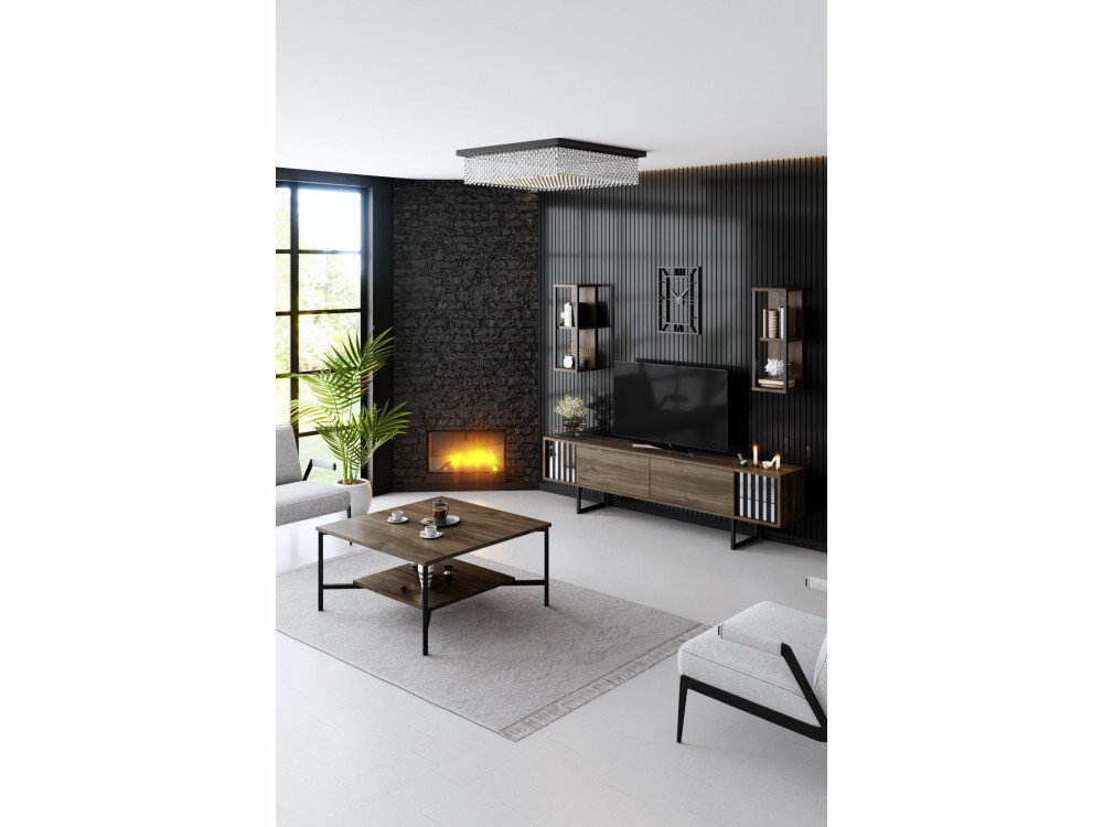 Soporte de TV de madera "Chrome Line" - 180 x 30 x 48 cm - NogalNegro