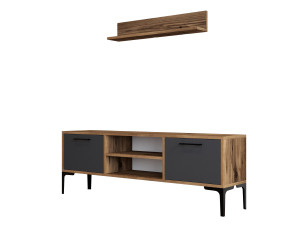 Soporte de TV de madera "Riga" - 140 x 30 x 48 cm - Nogal-Antracita