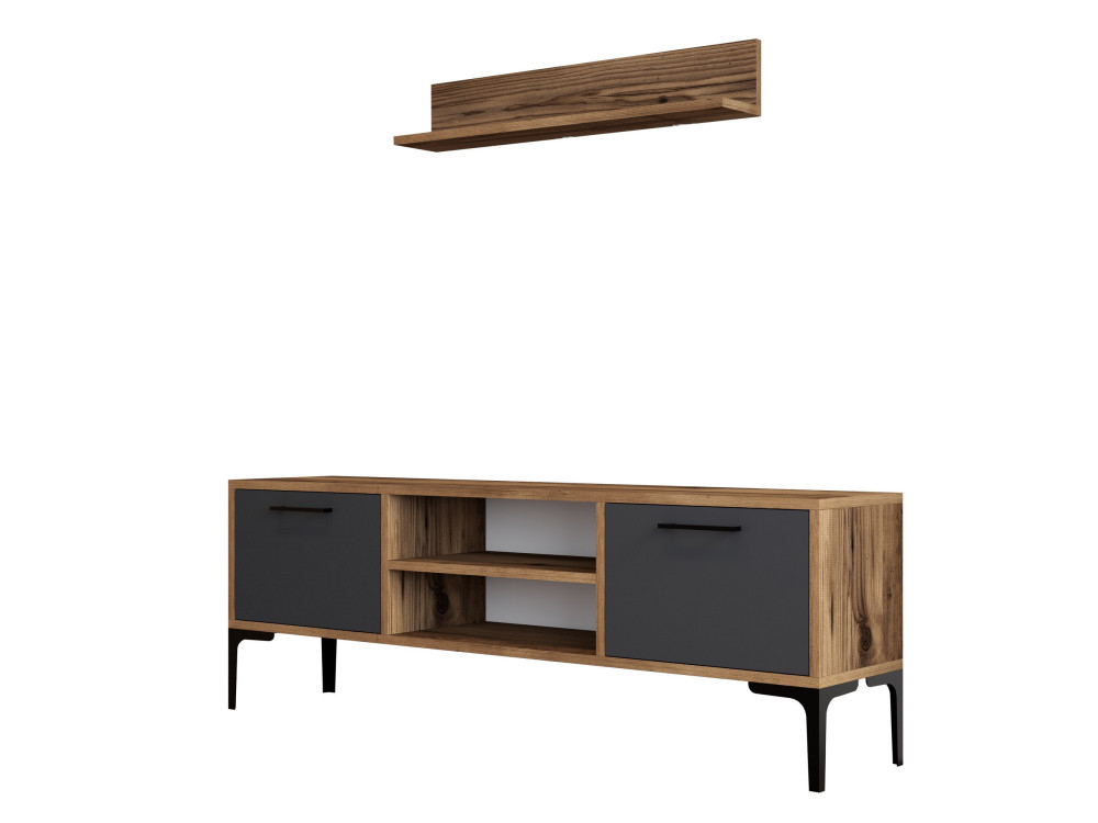 Soporte de TV de madera "Riga" - 140 x 30 x 48 cm - Nogal-Antracita