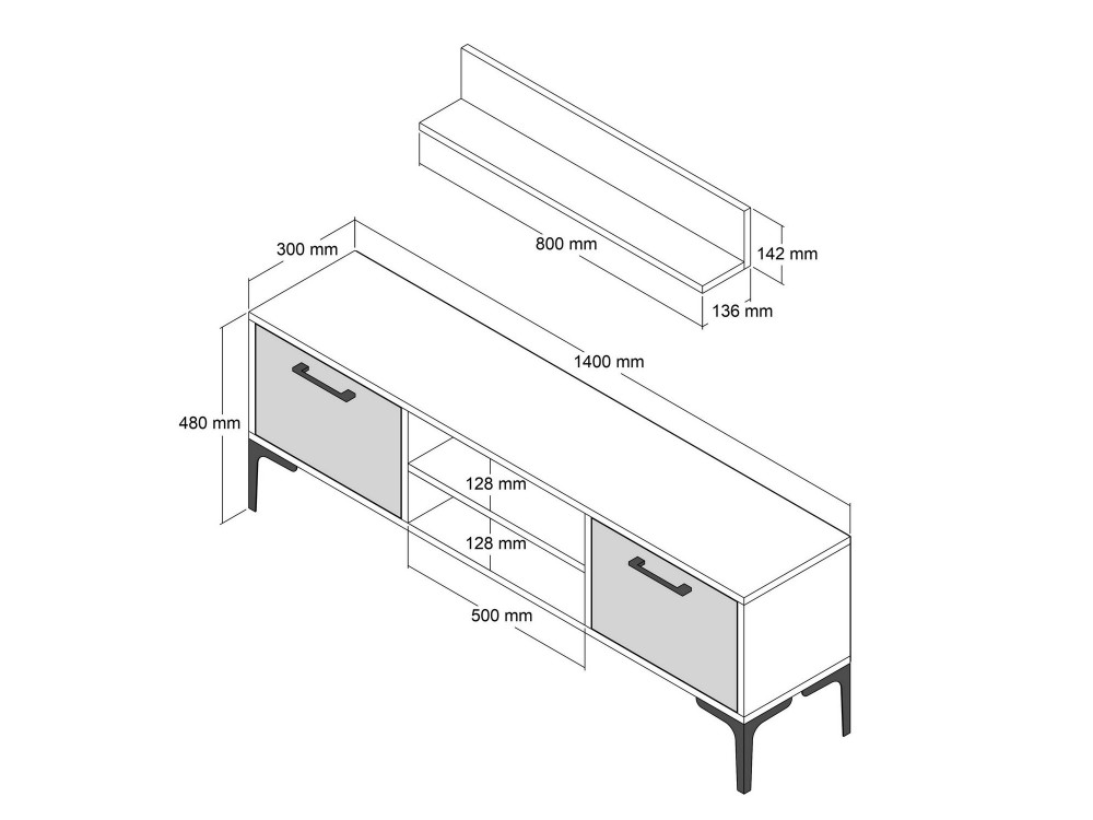 Soporte de TV de madera "Riga" - 140 x 30 x 48 cm - Nogal-Antracita